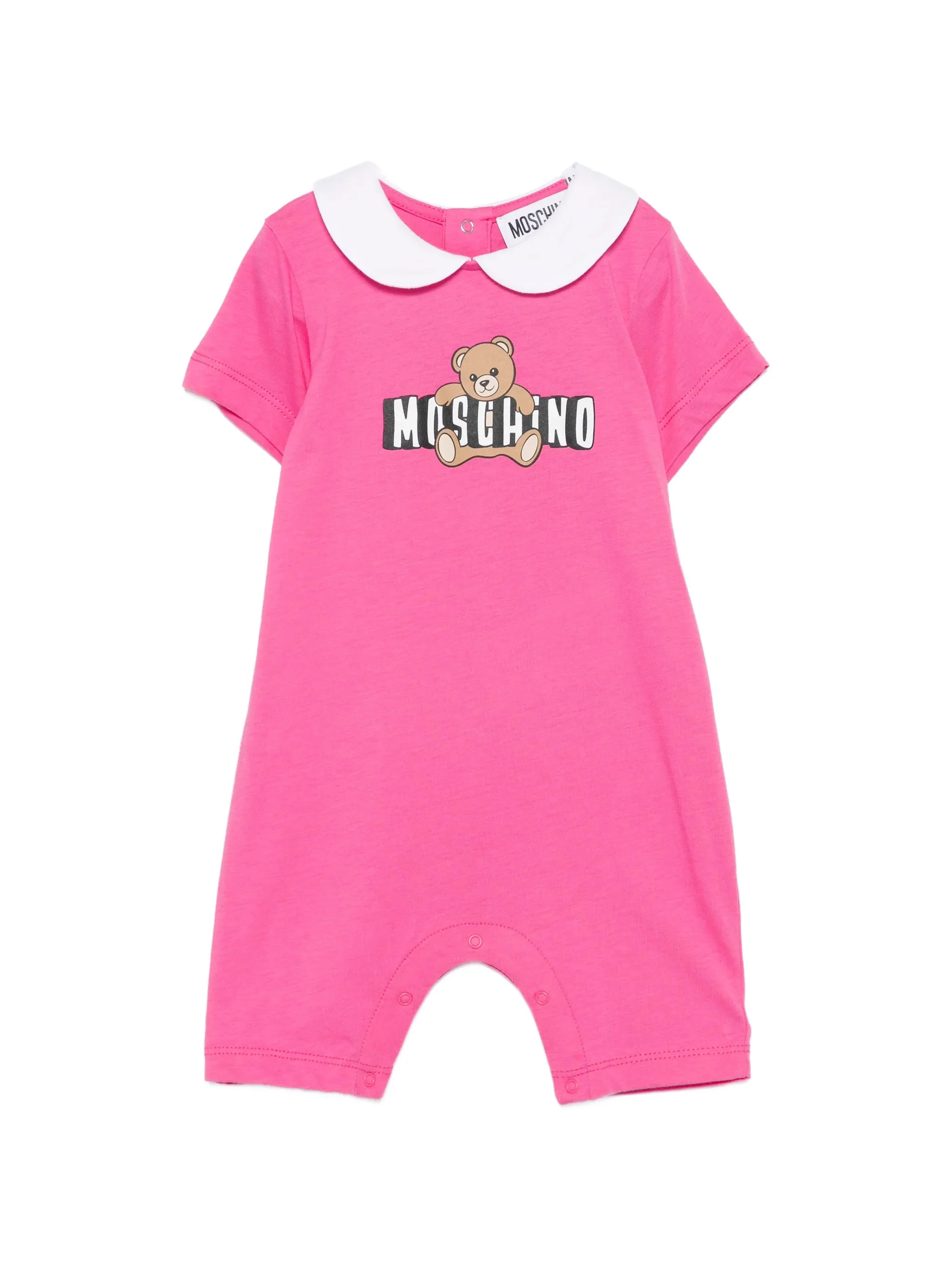 Moschino Kids Pagliaccetto Fucsia con Logo Teddy Bear per Neonati