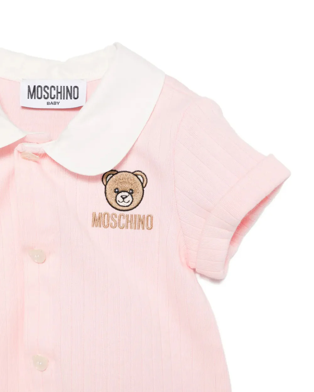 Moschino Kids Pagliaccetto Rosa con Bottoni e Teddy Bear per Neonate