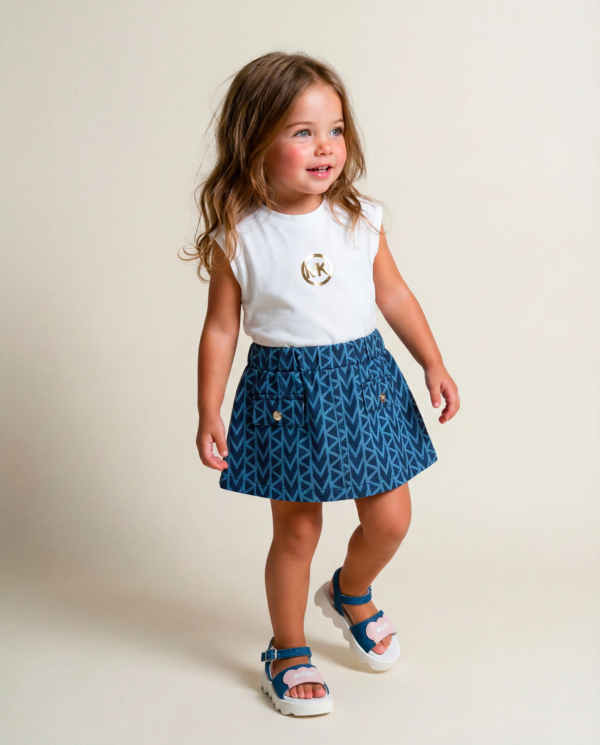 Michael Kors Kids Abito in Denim con Logo per Neonate