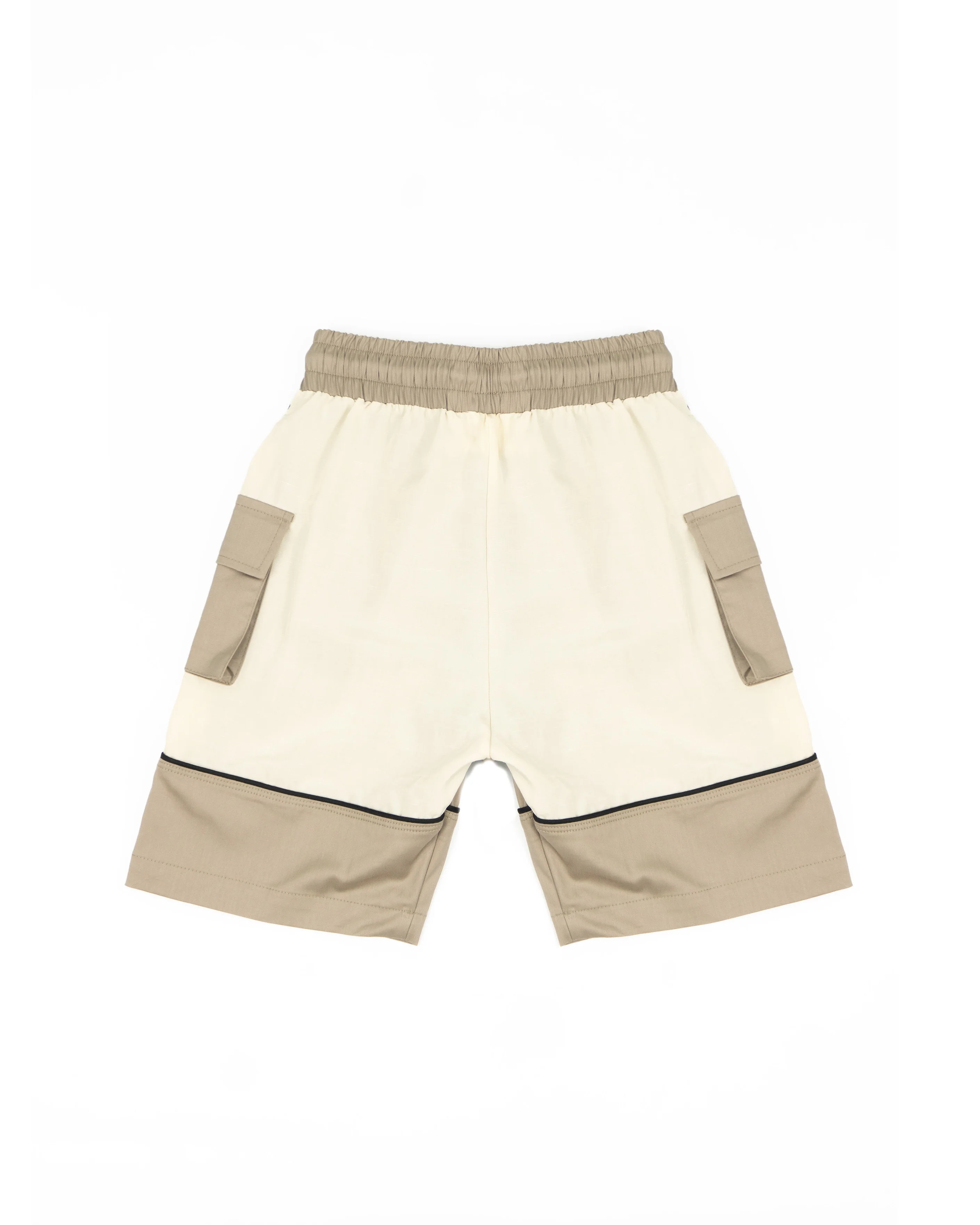 Yes London Kids Bermuda Cargo Fango e Beige a Contrasto con Laccio e Applicazione Logo per Bambini