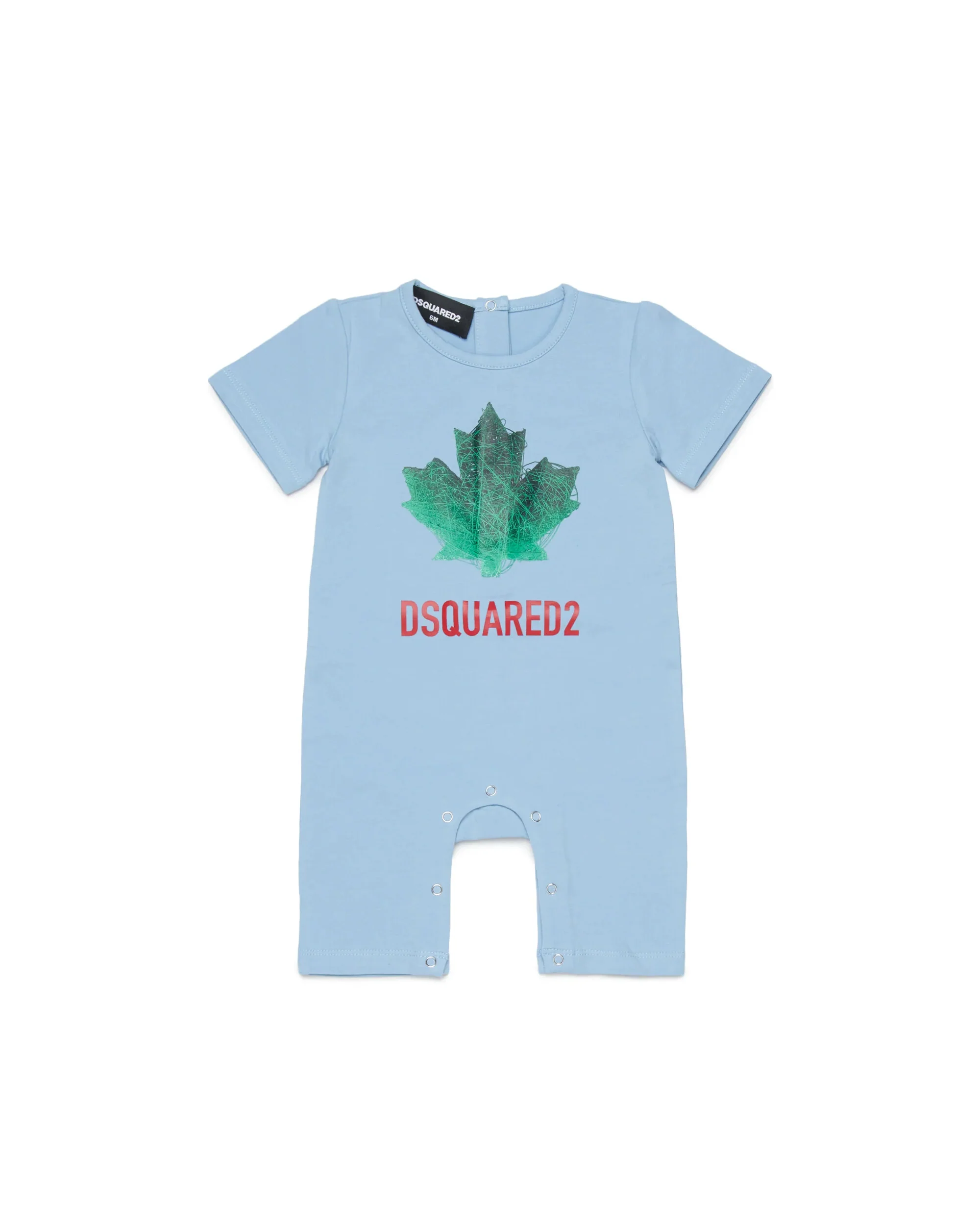Dsquared2 Kids Tutina Celeste con Stampa Logo Foglia D'acero a Contrasto per Neonati