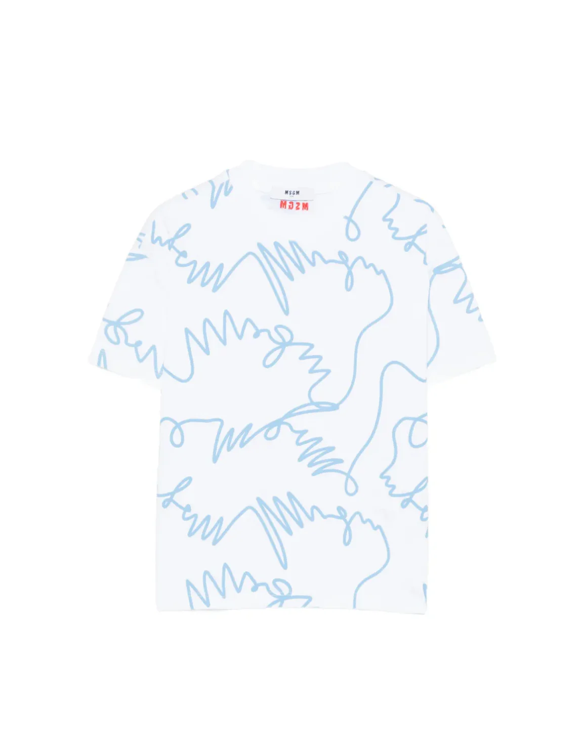Msgm Kids T-Shirt Bianco/Azzurro con Logo All-Over per Bambini
