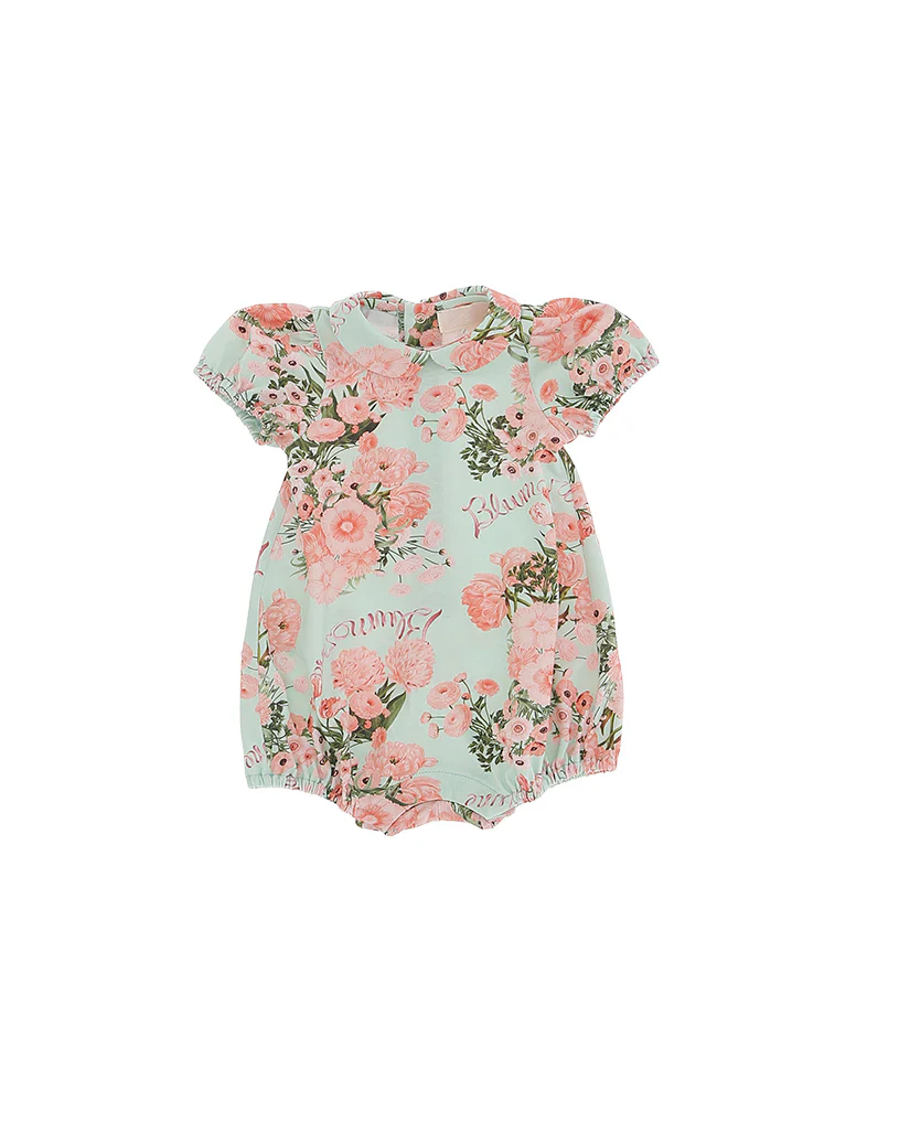 Blumarine Kids Pagliaccetto con Fantasia Floreale e Maniche a Sbuffo per Neonate