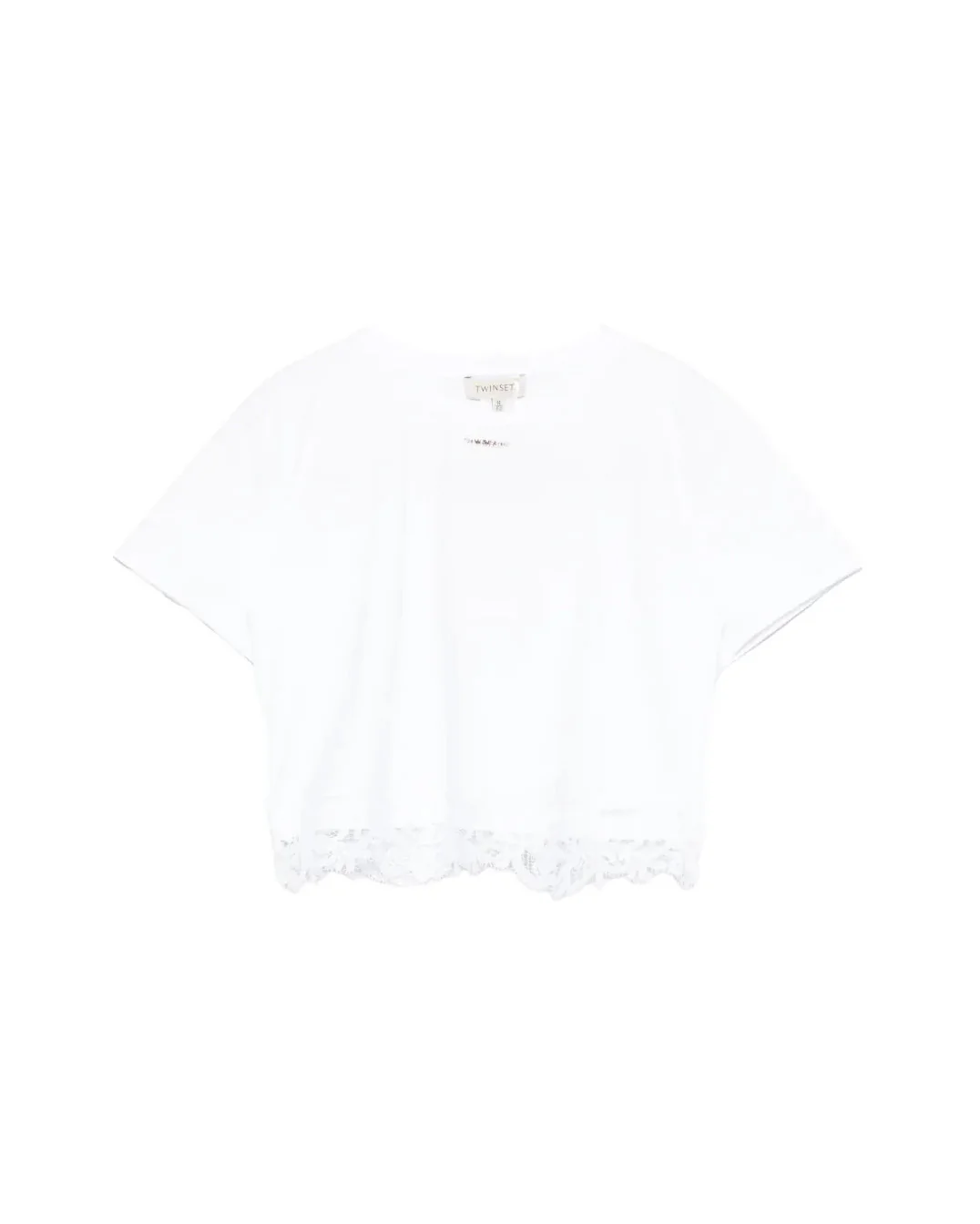 Twinset Kids T-Shirt Off-White con Dettagli in Pizzo per Bambine