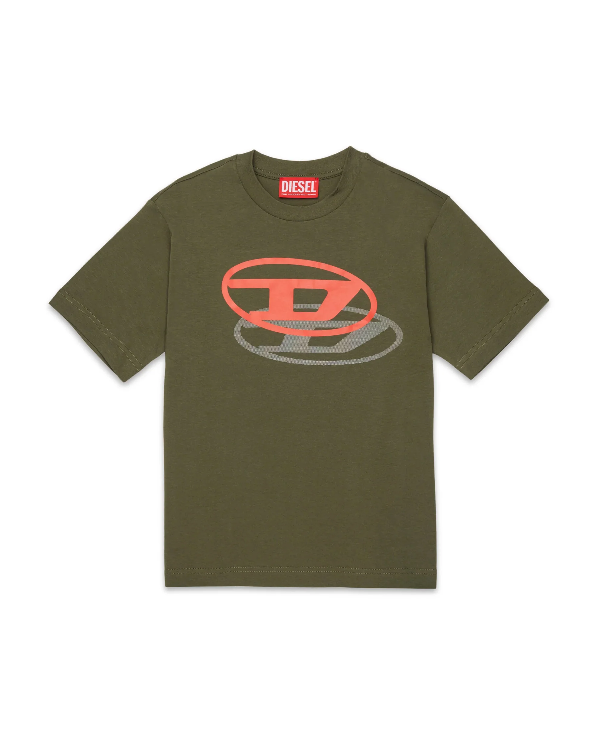 Diesel Kids T-shirt Verde con Doppia Stampa Logo Oval D Unisex per Bambiini