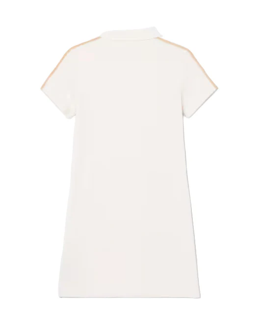 Lacoste Kids Abito Polo Bianco e Beige con Logo per Bambine