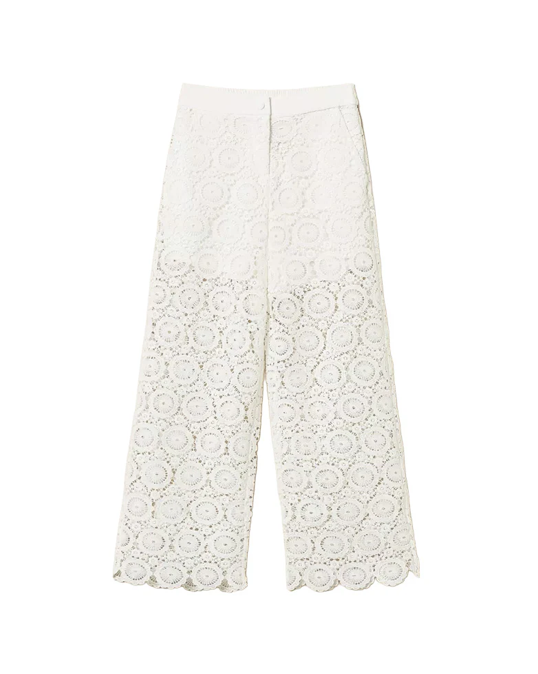 Twinset Kids Pantalone Bianco in Pizzo per Bambine