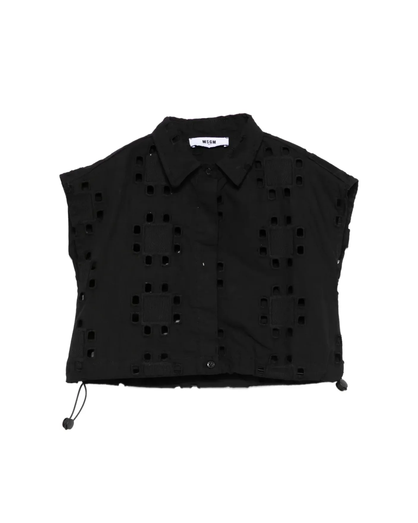Msgm Kids Camicia Nera Giromanica con Motivi Decorativi per Bambine
