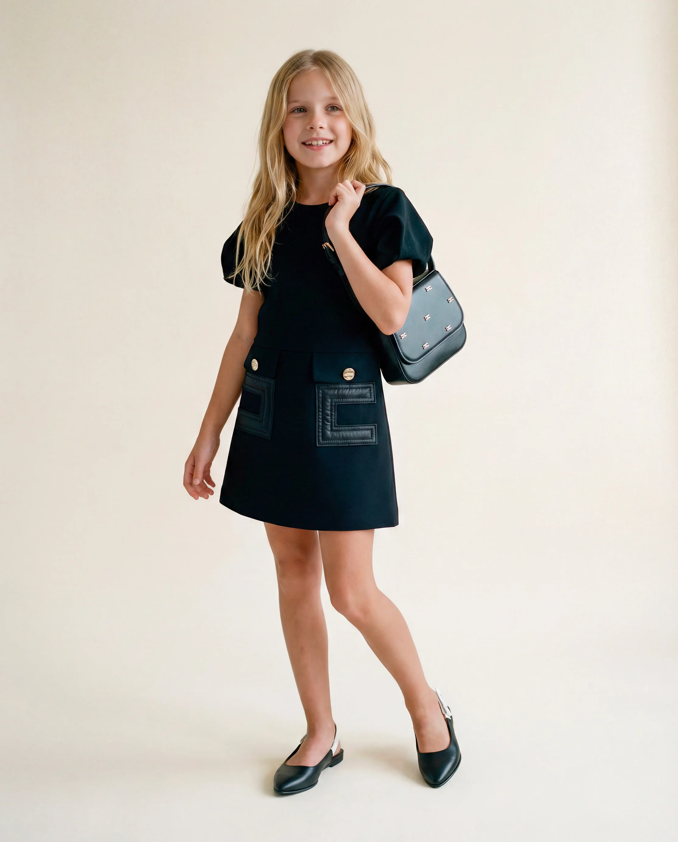 Elisabetta Franchi La Mia Bambina Abito Nero Monocolore con Logo per Bambine