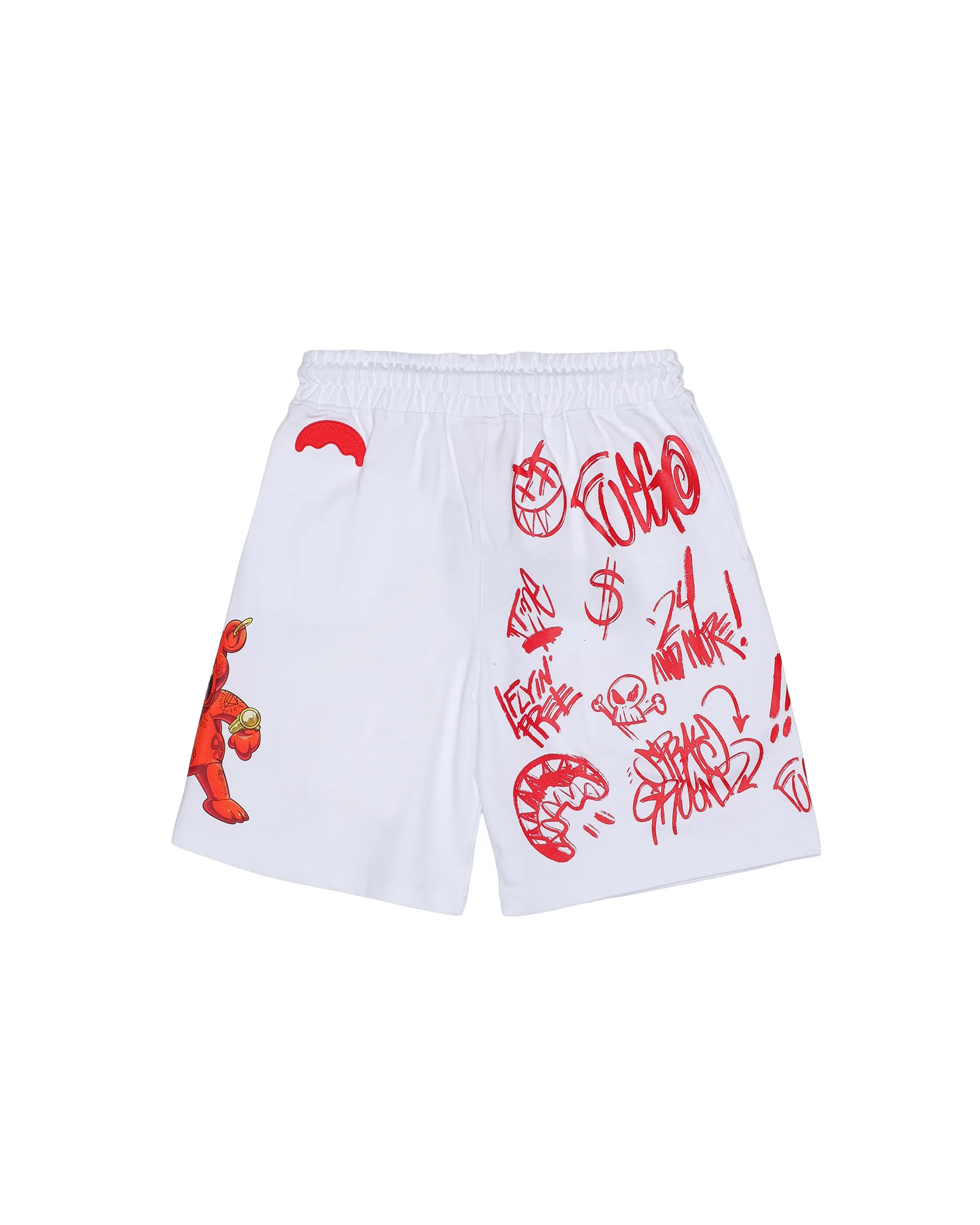 Sprayground Kids Bermuda Bianco con Stampa a Contrasto Rosso per Bambini