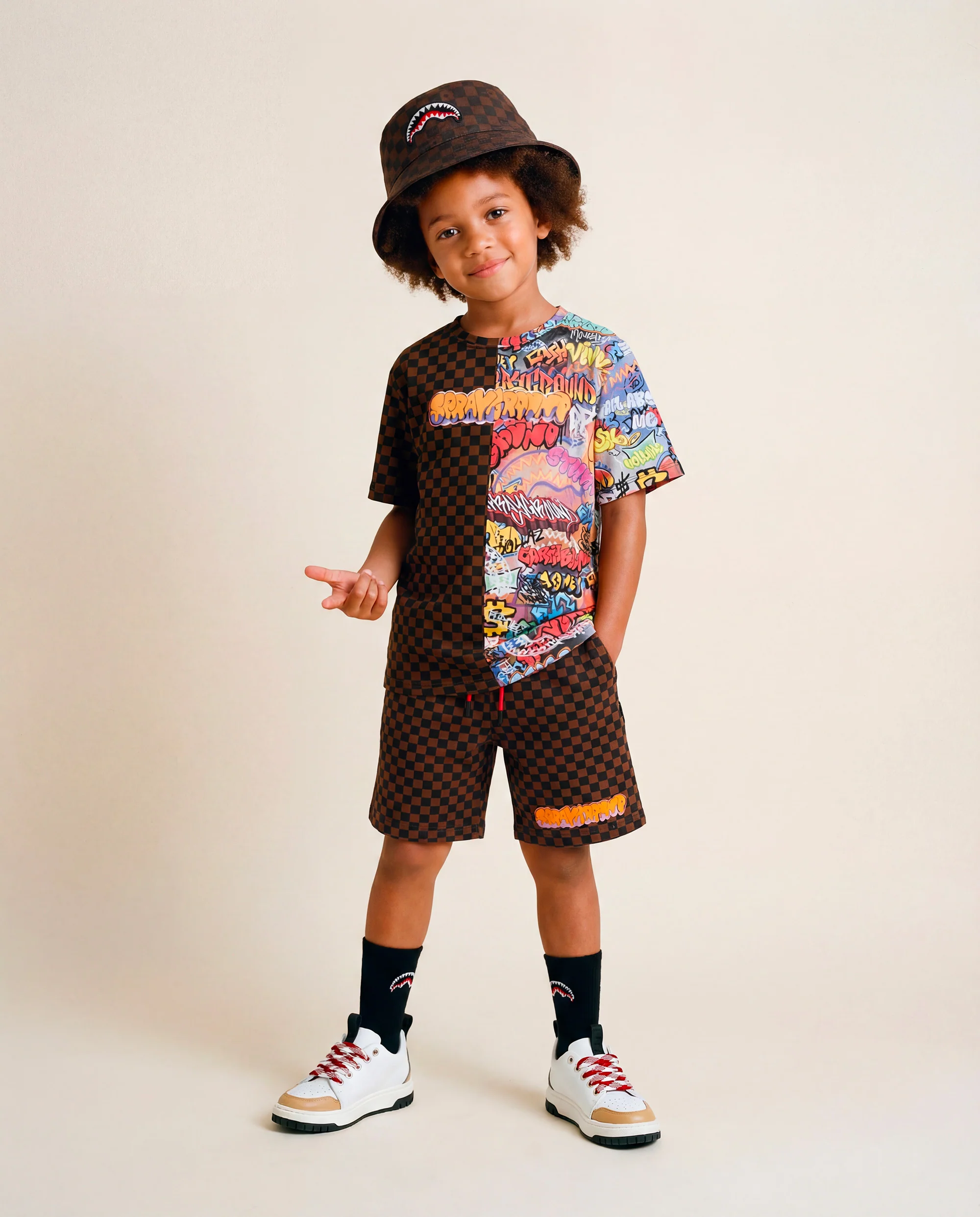 Sprayground Kids T-Shirt Marrone e Multicolor All-Over per Bambini