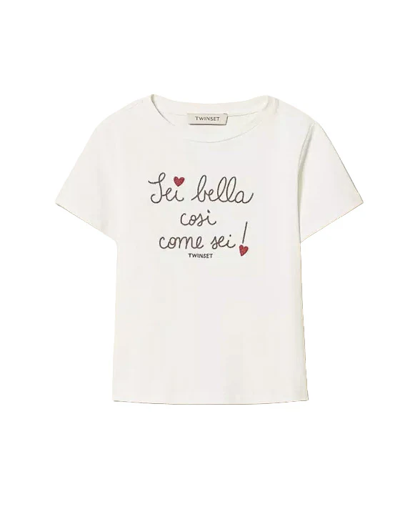 Twinset Kids T-Shirt Bianco con Stampa per Bambine