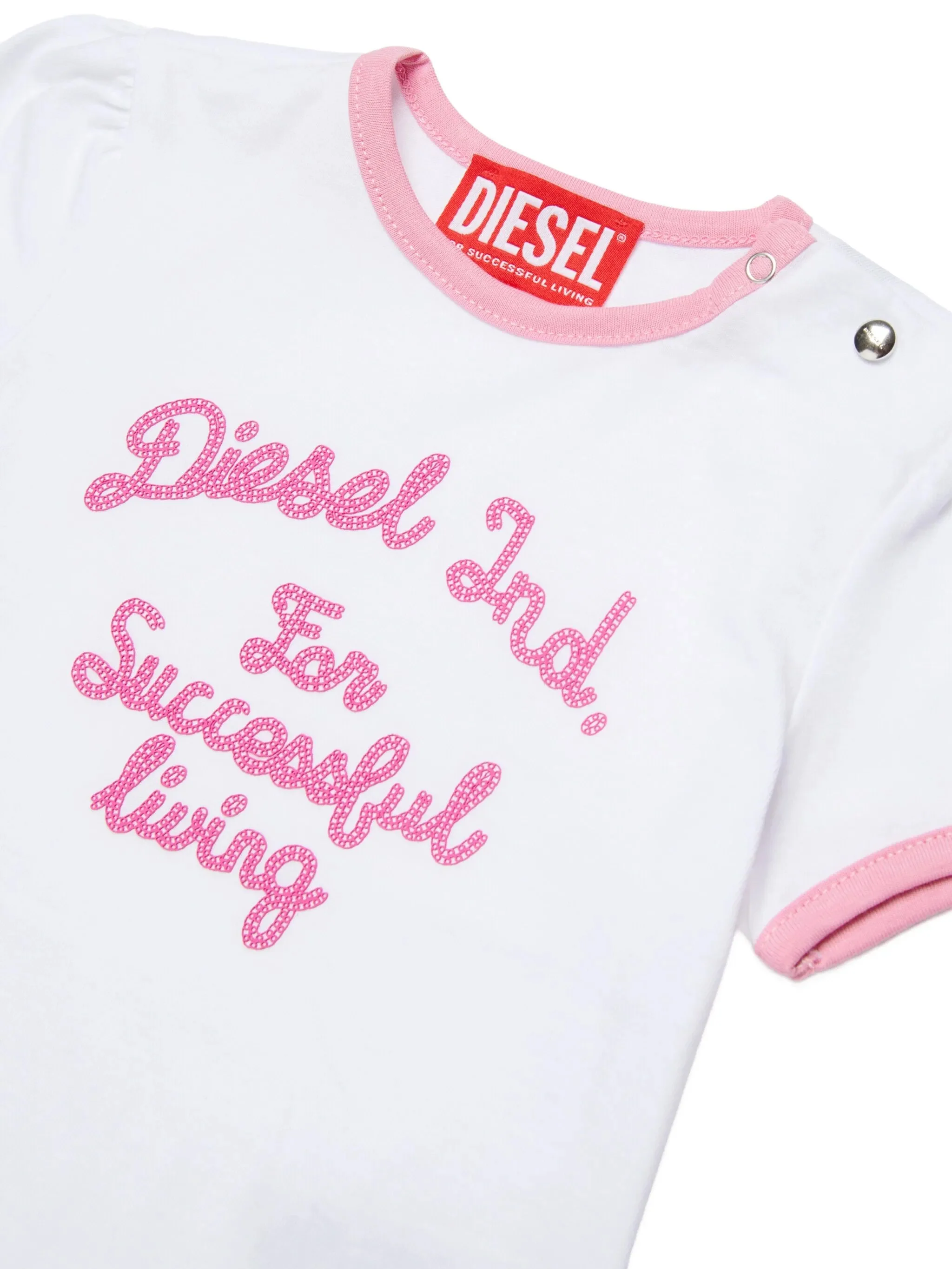 Diesel Kids T-Shirt Bianco/Rosa con Stampa Logo per Neonate