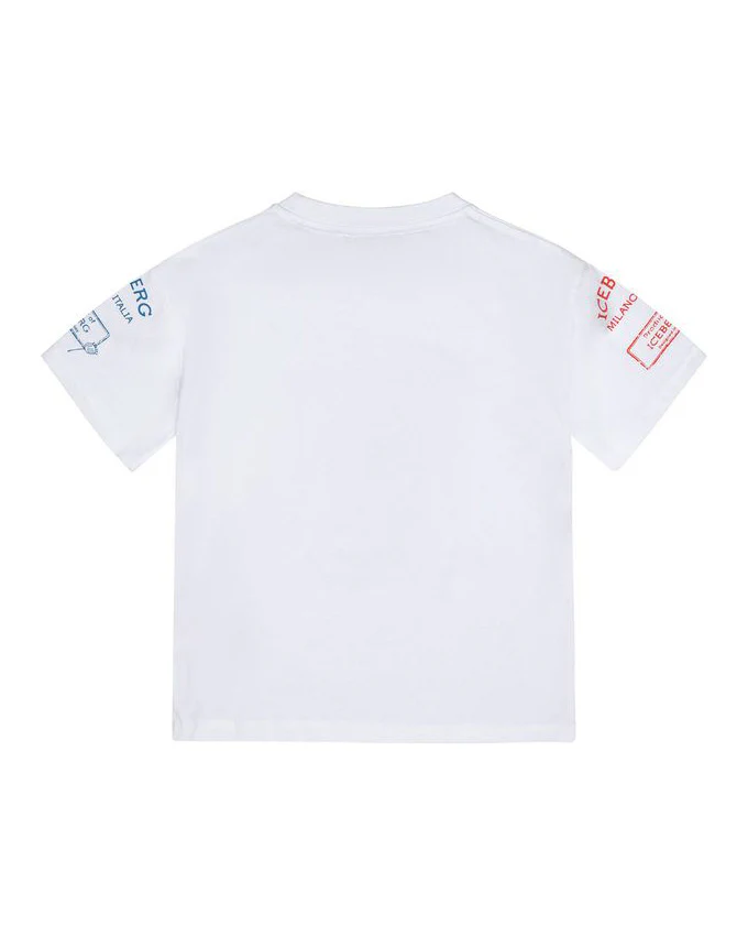 Iceberg Kids T-Shirt Bianco con Stampa Logo per Bambini