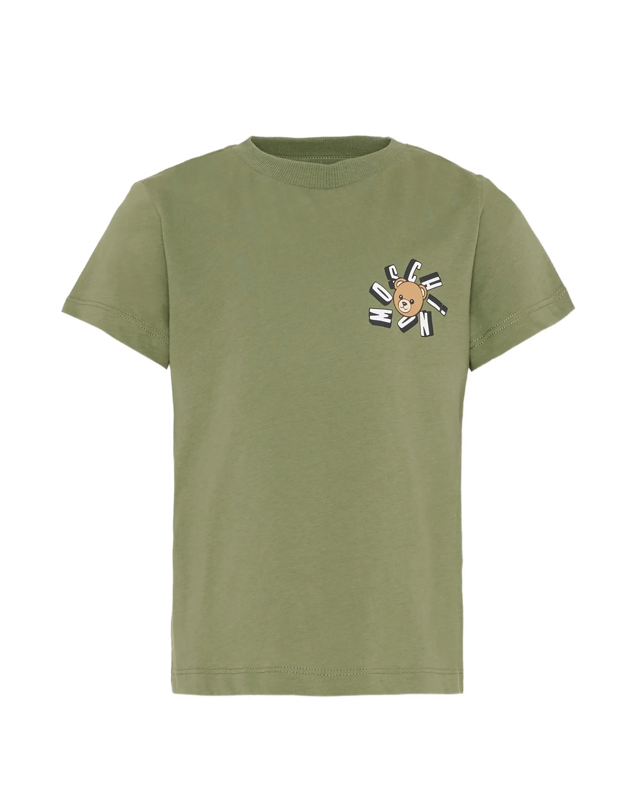 Moschino Kids T-Shirt Verde con Piccolo Logo Teddy Bear per Bambini