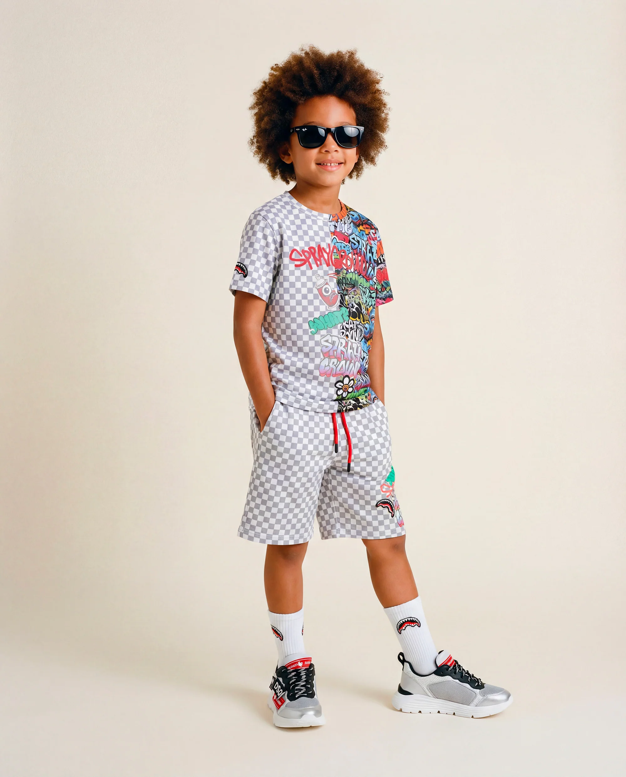 Sprayground Kids T-Shirt Multicolor/Scacchi per Bambini