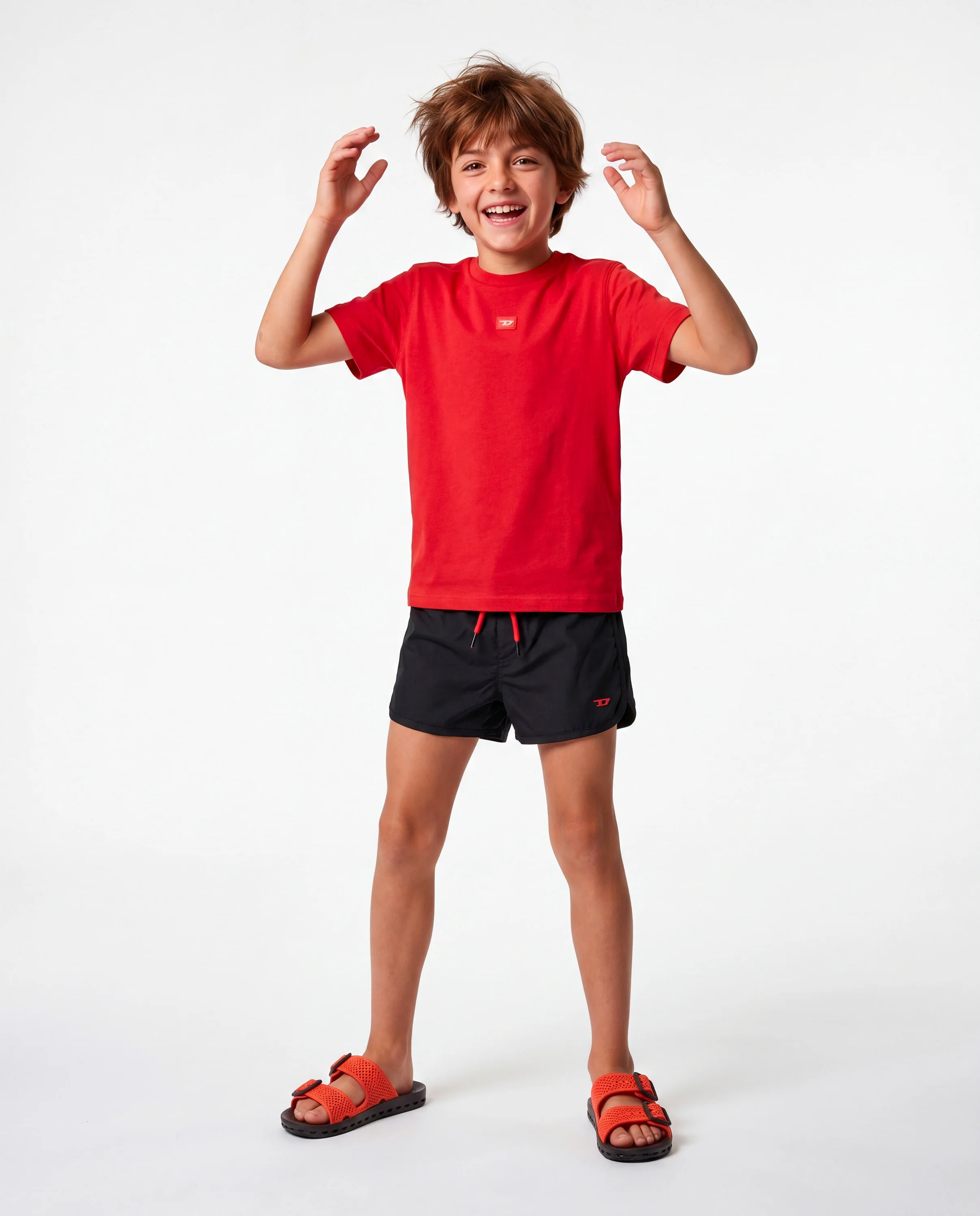 Diesel Kids Costume Nero con Laccio e Logo Rosso a Contrasto per Bambini