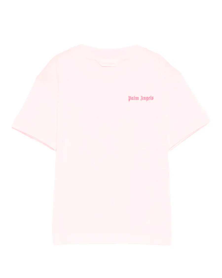 Palm Angels Kids T-Shirt Rosa con Logo Fucsia per Bambina