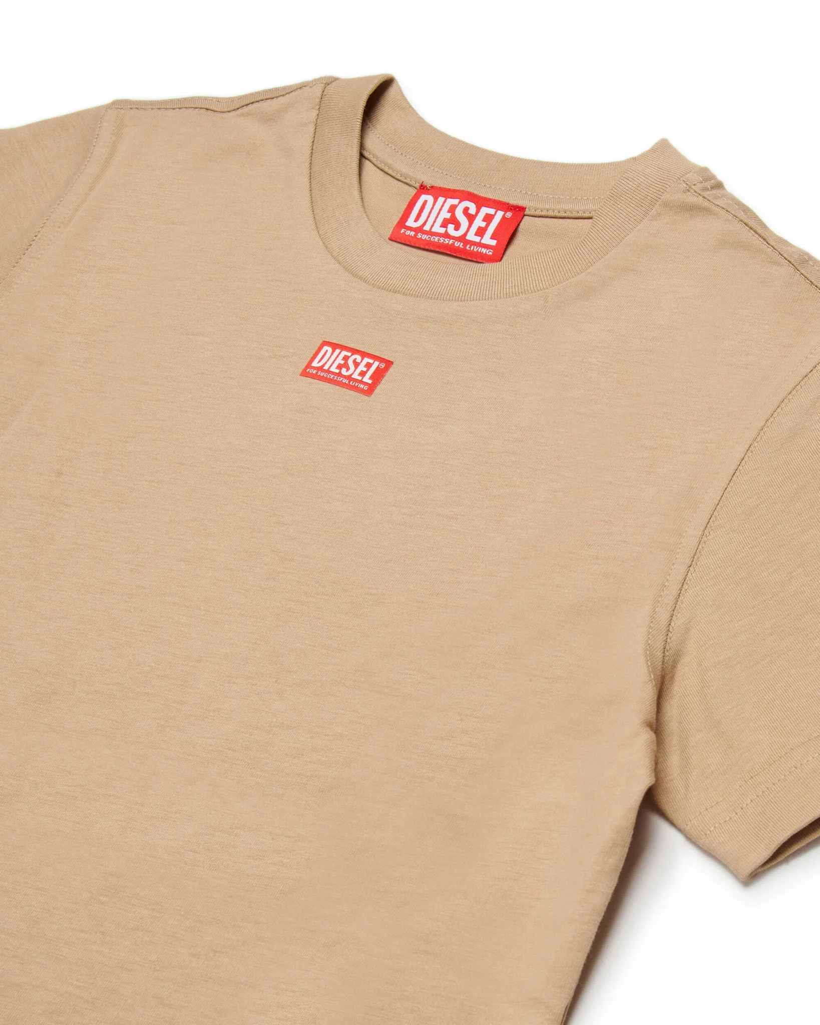 Diesel Kids T-shirt Beige con Etichetta Logo Unisex per Bambini