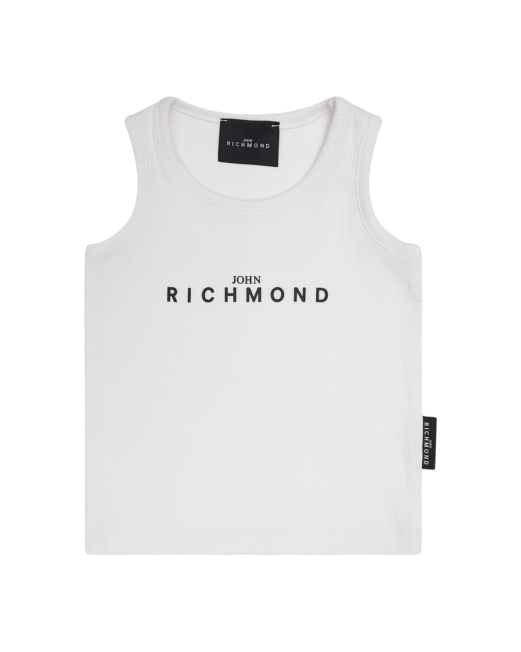 John Richmond Kids Canotta Bianca a Coste con Logo per Bambini