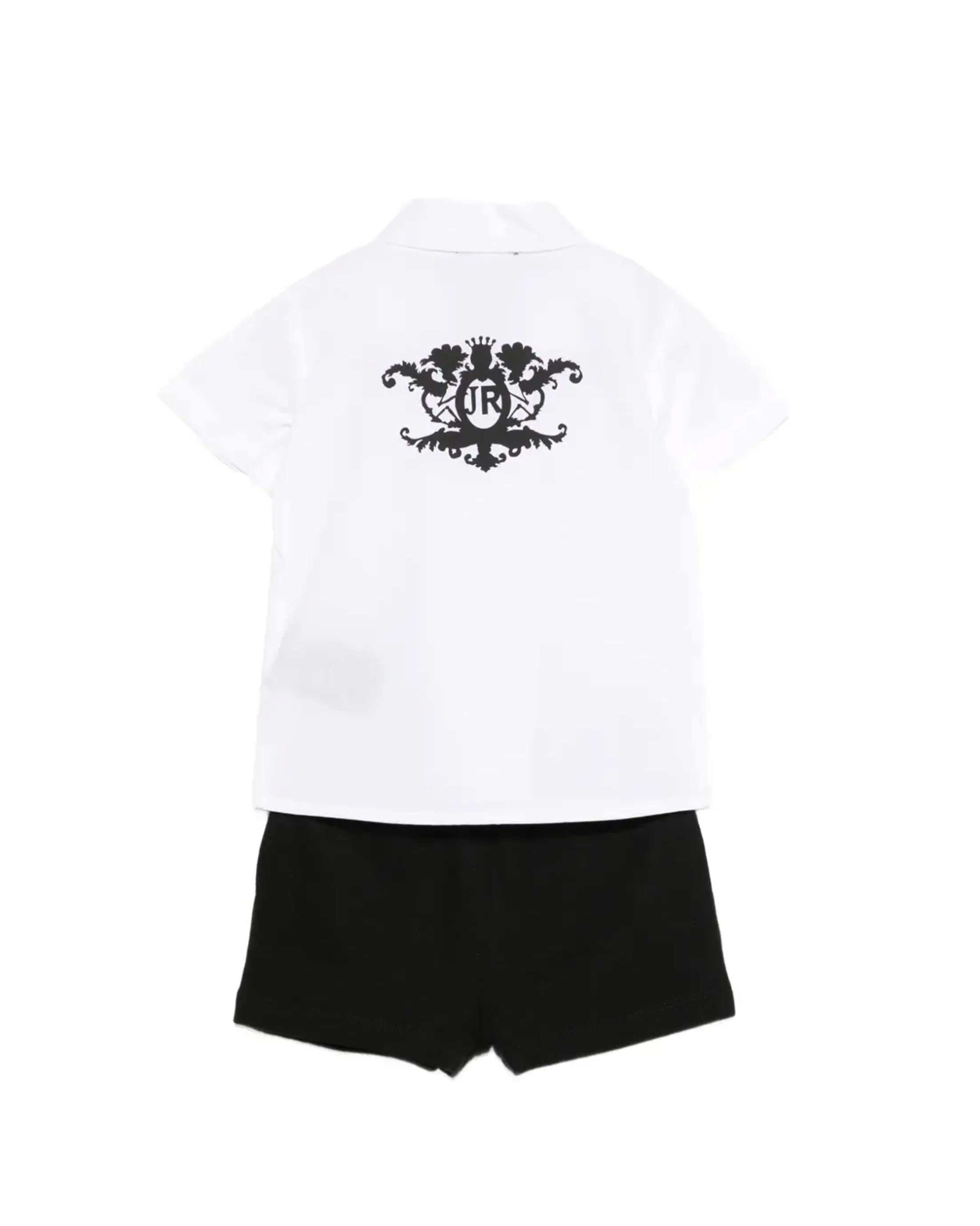 John Richmond Kids Completo Camicia+Bermuda Bianco/Nero con Stampa Logo per Neonati