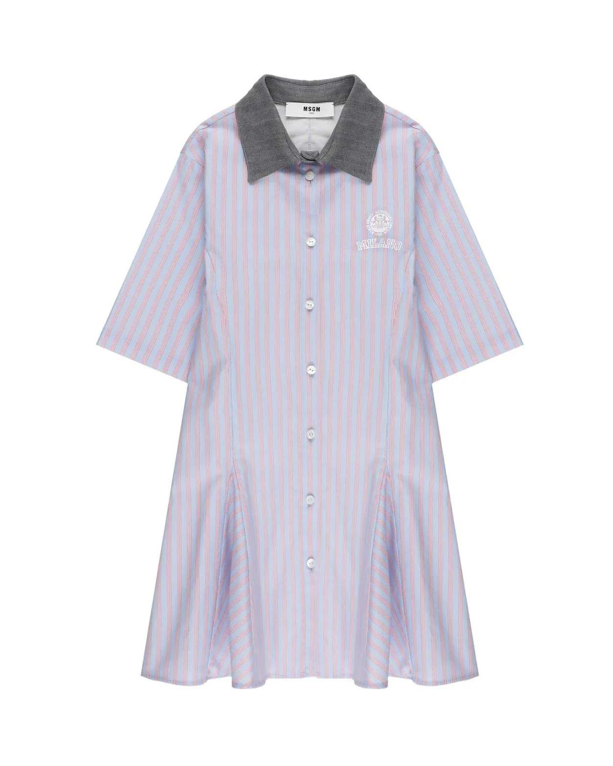 Msgm Kids Abito Fantasia a Righe Celeste e Blu con Logo Ricamato per Bambine