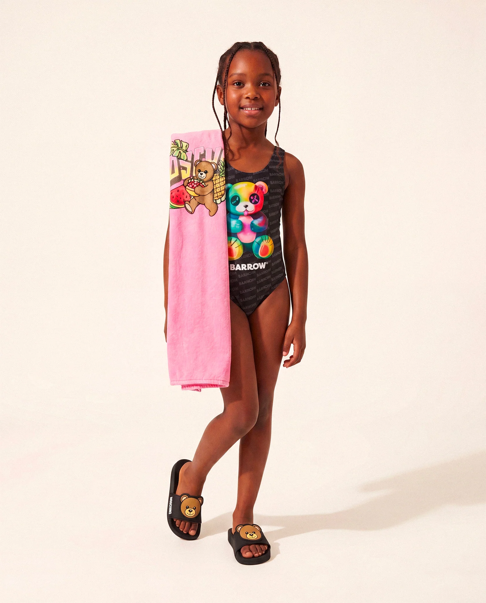 Barrow Kids Costume Intero Nero All-Over con Stampa Multicolor per Bambine