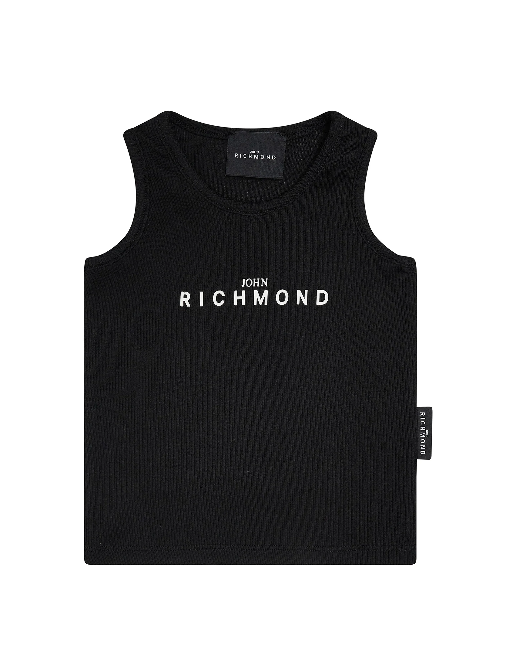 John Richmond Kids Canotta Nera a Coste con Logo per Bambini