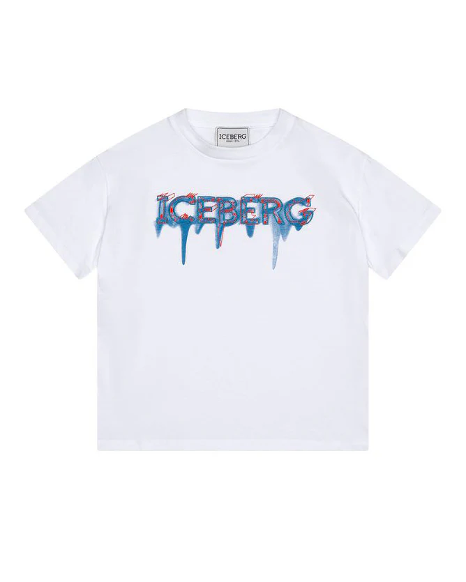 Iceberg Kids T-Shirt Bianco con Stampa Logo per Bambini