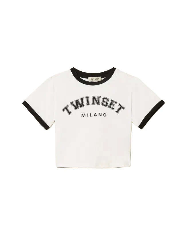 Twinset Kids T-Shirt Bianco e Nero con Logo per Bambine