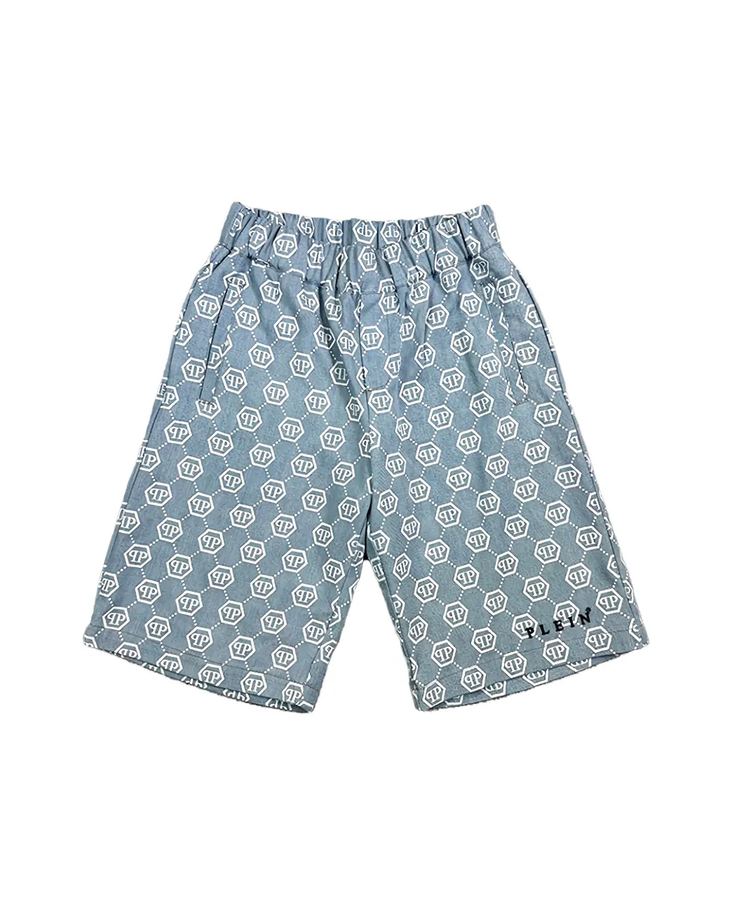 Philipp Plein Kids Bermuda in Denim con Logo All-Over per Bambini