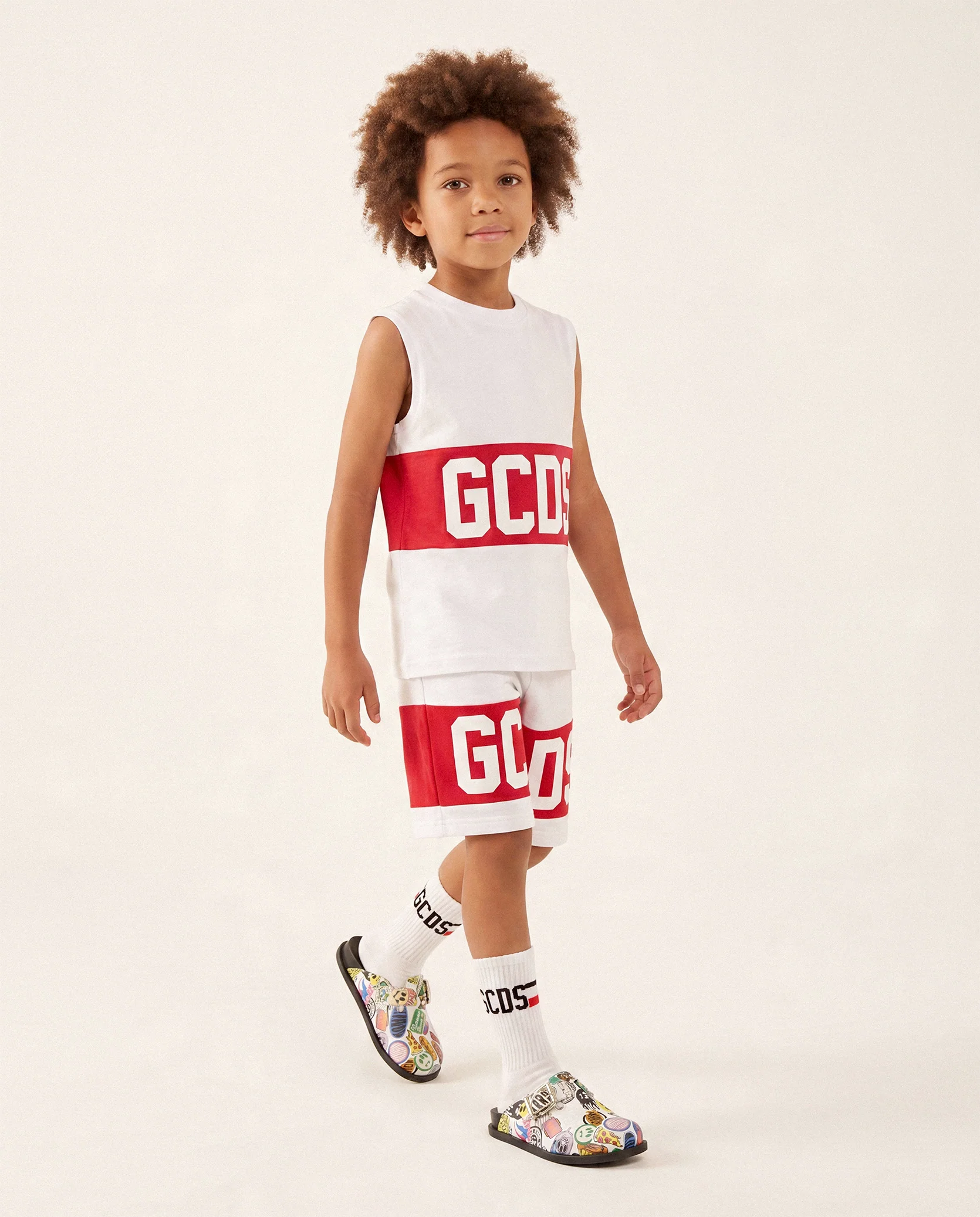 GCDS Bermuda Bianco/Rosso con Banda Logo per Bambini