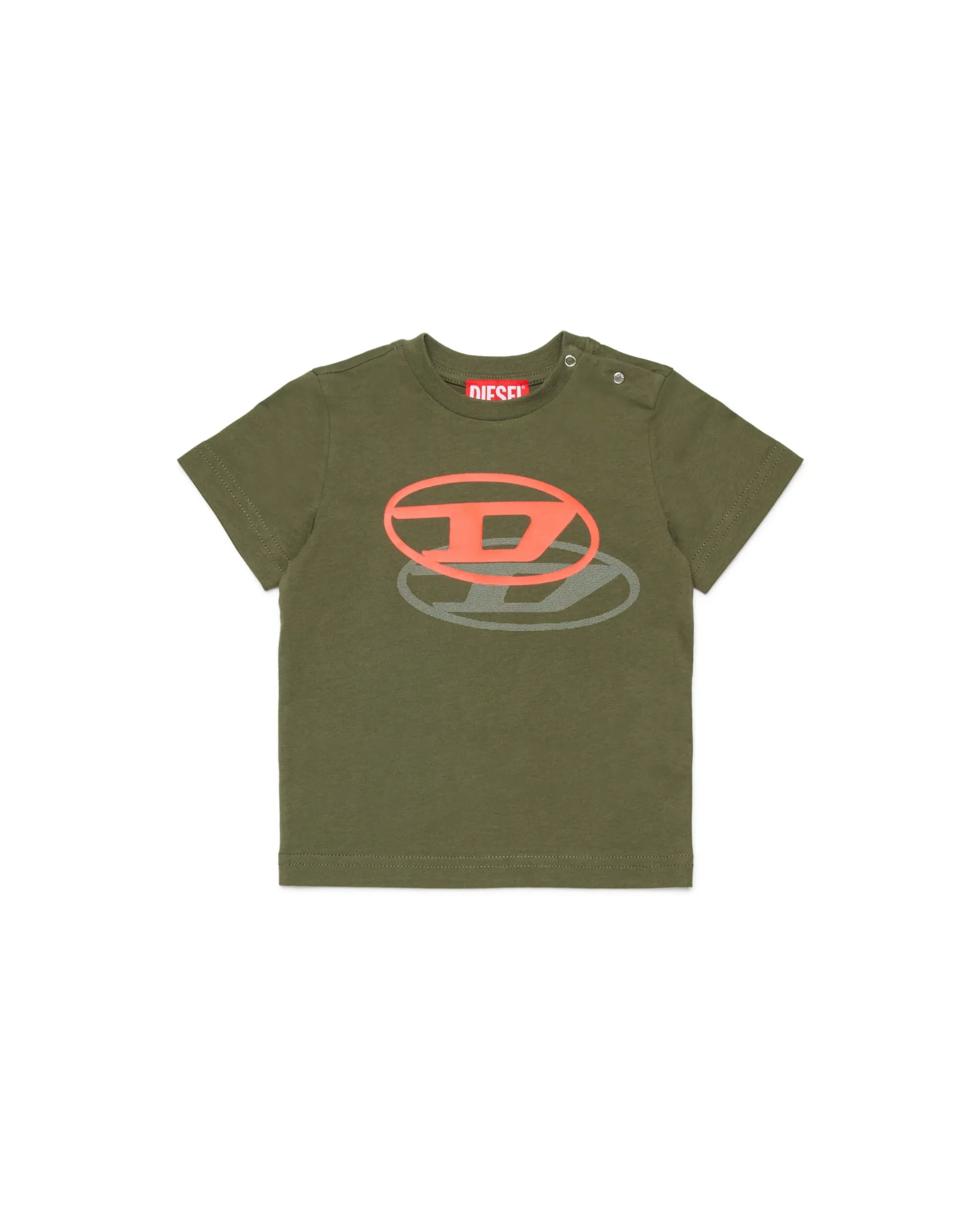 Diesel Kids T-shirt Verde Militare con Doppia Stampa Logo Ovald D per Neonati
