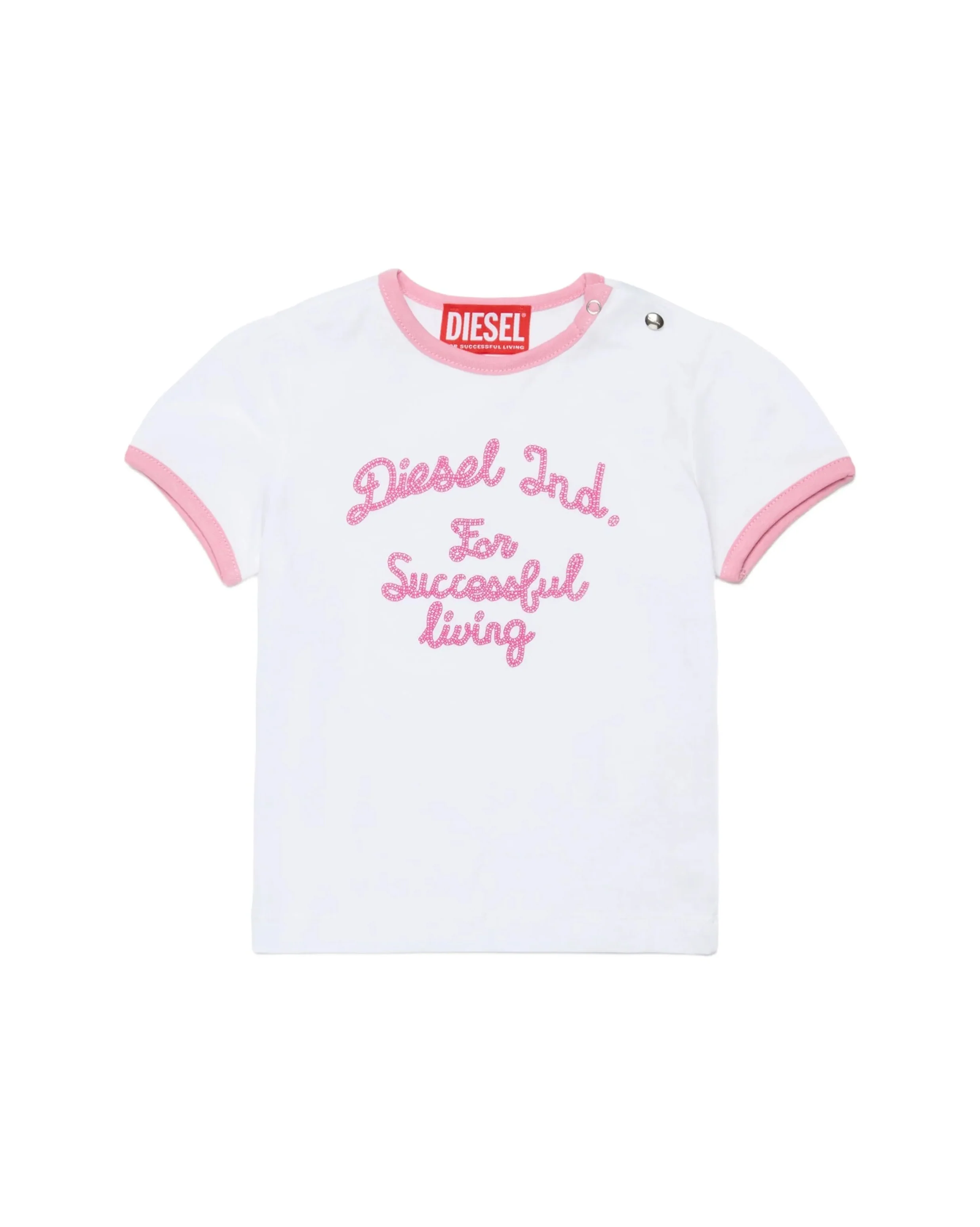 Diesel Kids T-Shirt Bianco/Rosa con Stampa Logo per Neonate