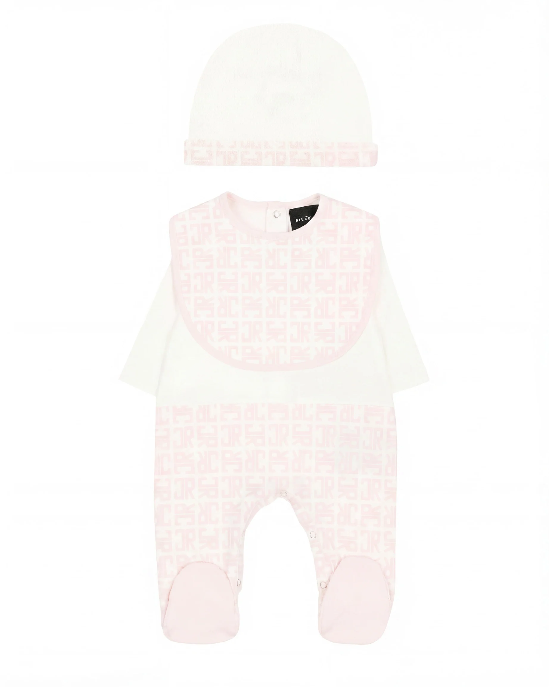 John Richmond Kit Tutina con Cappellino e Bavetta Rosa per Neonati