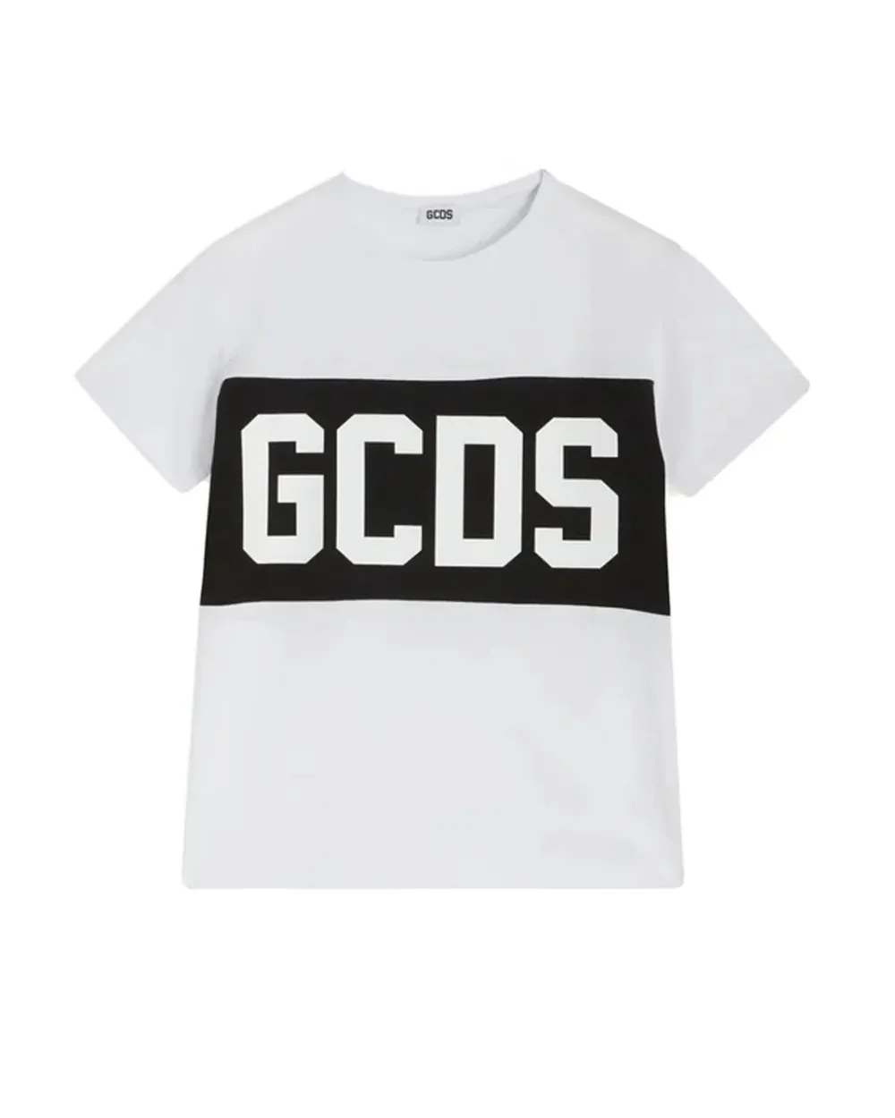 Gcds Kids T-Shirt Bianca con Banda Nero Logata Unisex