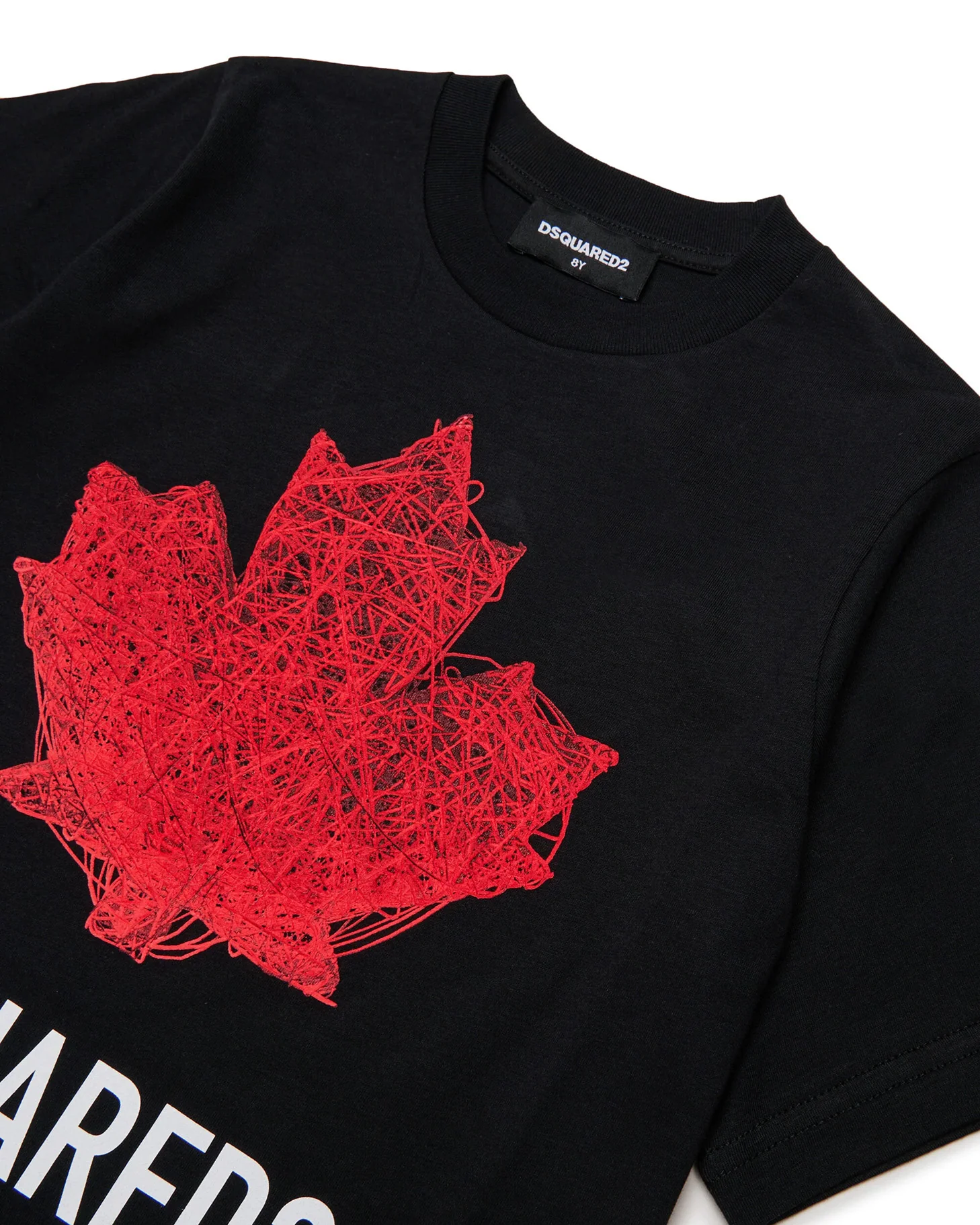 Dsquared2 Kids T-shirt Nera con Stampa Logo Foglia D'acero per Bambini