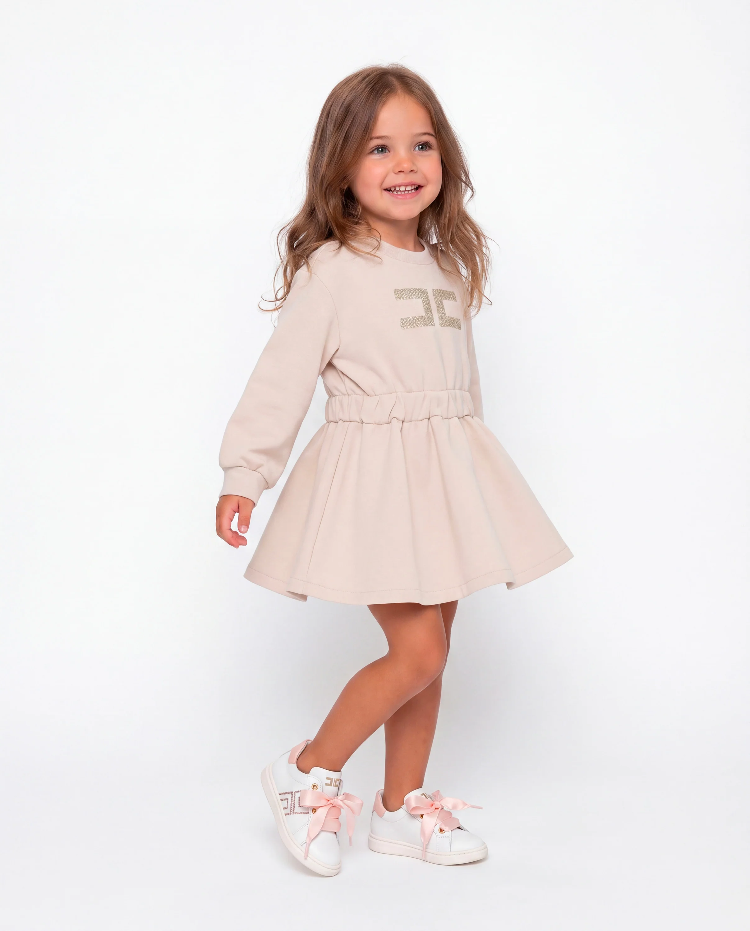 Elisabetta Franchi La Mia Bambina Abito Rosa con Logo in Strass per Neonate