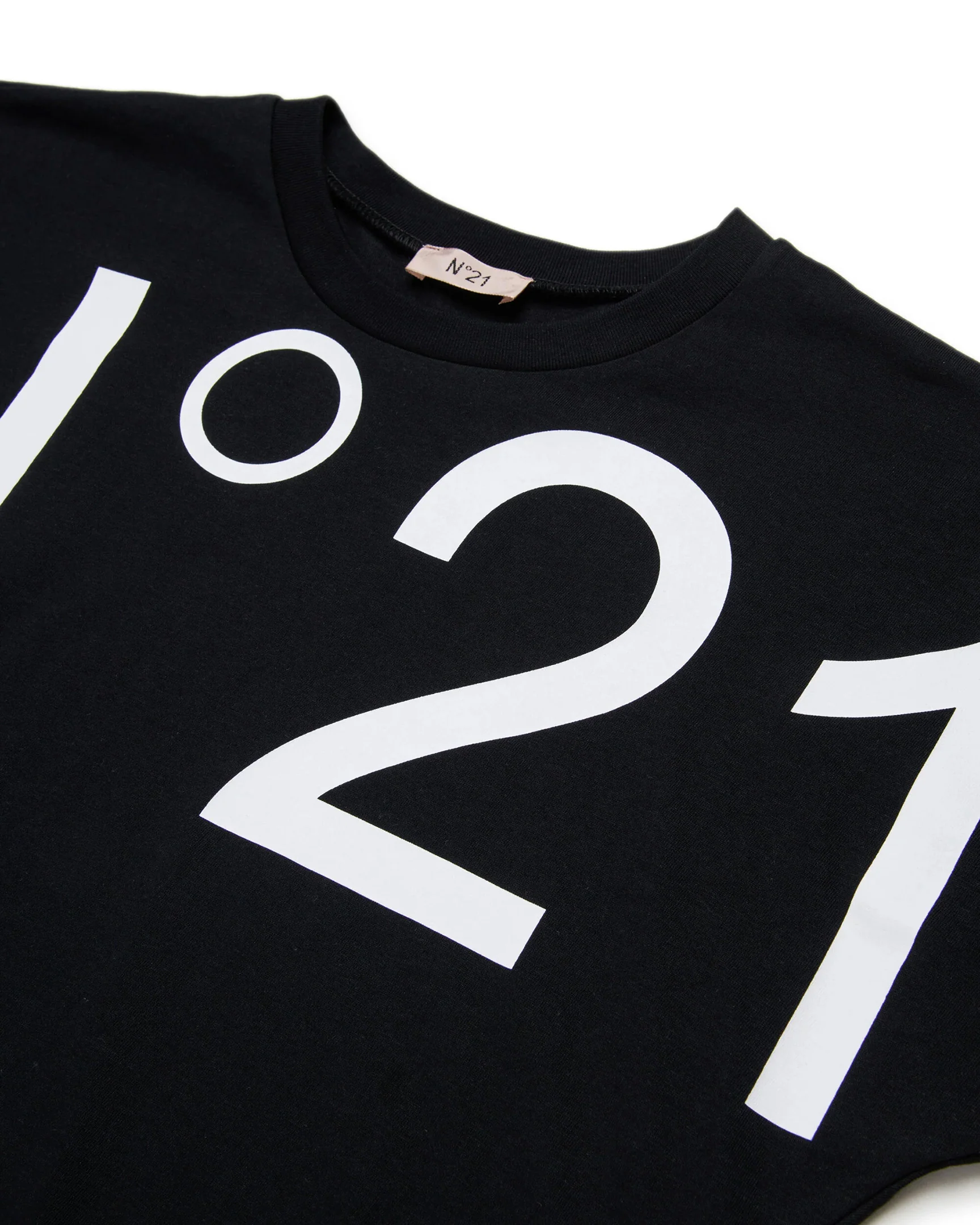 N21 Kids T-shirt Nera con Maxi Stampa Logo per Bambine