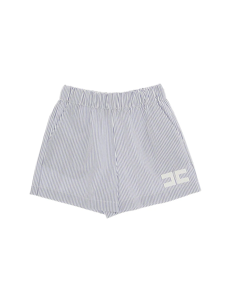Elisabetta Franchi La Mia Bambina Short a Righe Blu con Dettaglio Logo Avorio per Bambine