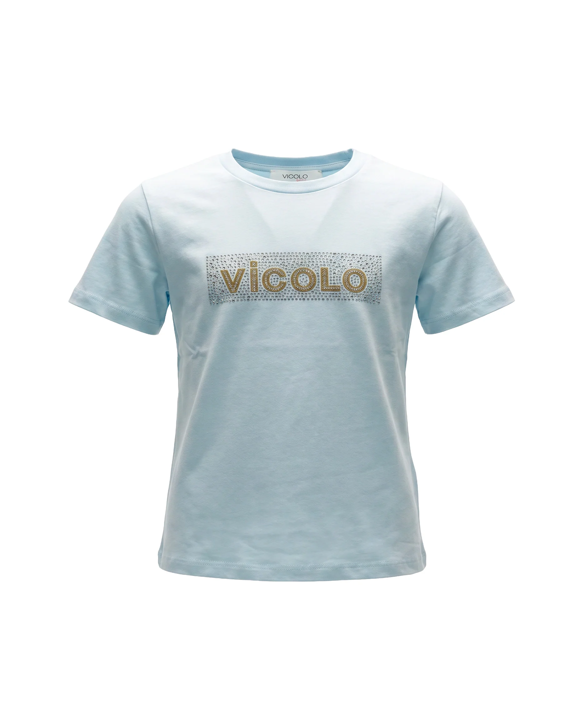 Vicolo Kids T-Shirt Celeste con Logo e Applicazioni per Bambine