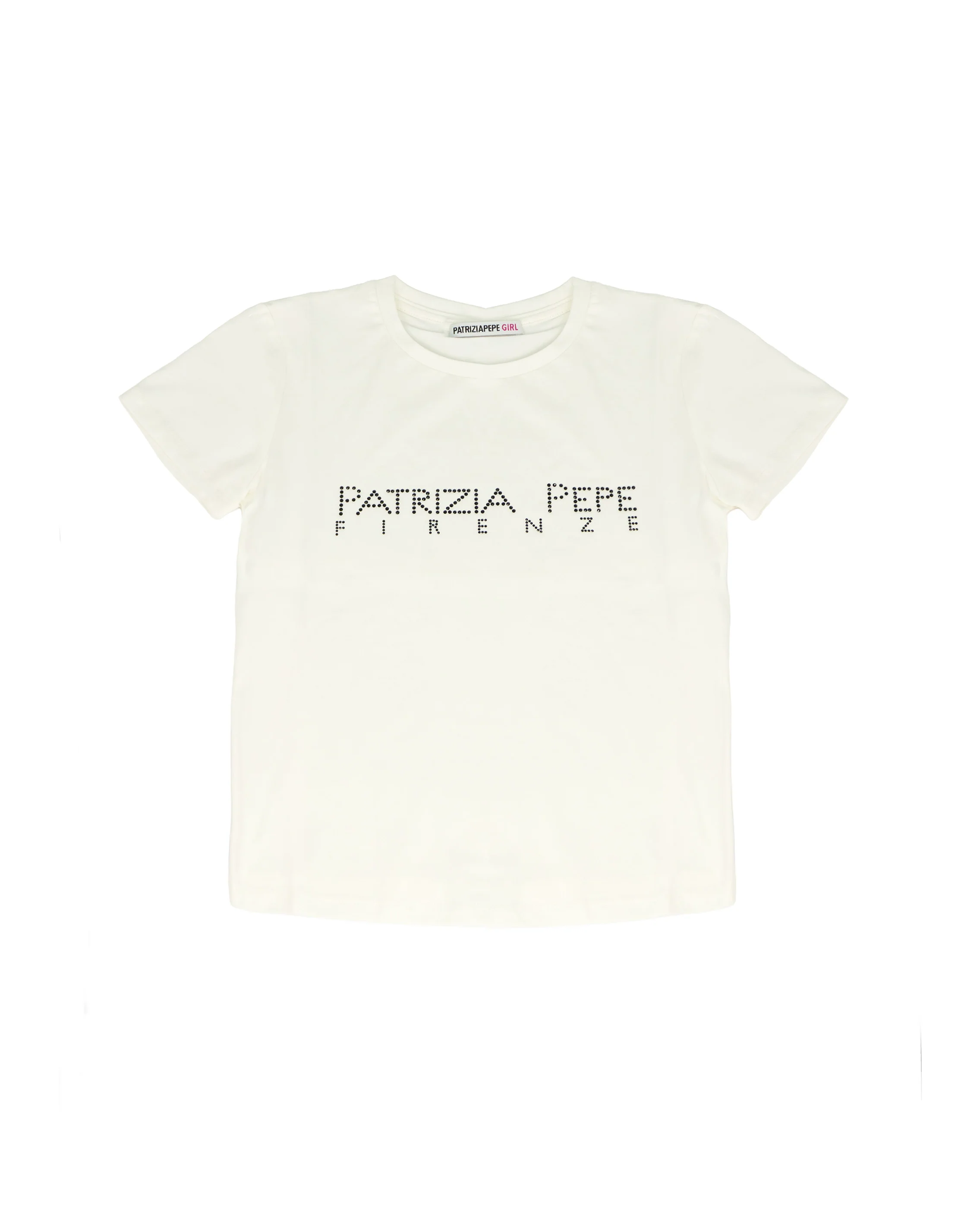 Patrizia Pepe Kids T-Shirt Bianco con Strass Nero per Bambine